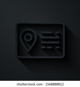 Paper cut Address book line icon isolated on black background. Telephone directory. Paper art style. Vector Illustration