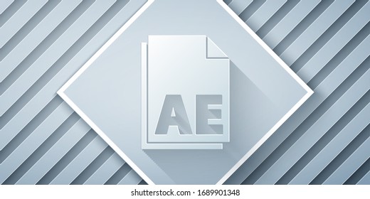 Paper cut AE file document icon isolated on grey background. Paper art style. Vector Illustration