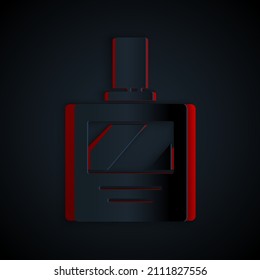 Paper cut Aftershave icon isolated on black background. Cologne spray icon. Male perfume bottle. Paper art style. Vector Illustration