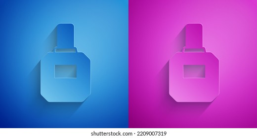 Paper Cut Aftershave Icon Isolated On Blue And Purple Background. Cologne Spray Icon. Male Perfume Bottle. Paper Art Style. Vector