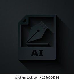 Paper cut AI file document. Download ai button icon isolated on black background. AI file symbol. Paper art style. Vector Illustration
