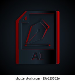 Paper cut AI file document. Download ai button icon isolated on black background. AI file symbol. Paper art style. Vector Illustration