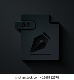 Paper cut AI file document. Download ai button icon isolated on black background. AI file symbol. Paper art style. Vector Illustration