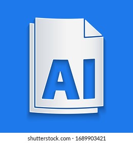 Paper cut AI file document. Download ai button icon isolated on blue background. AI file symbol. Paper art style. Vector Illustration