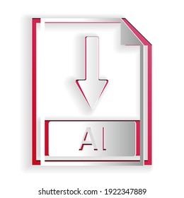 Paper cut AI file document icon. Download AI button icon isolated on white background. Paper art style. Vector.