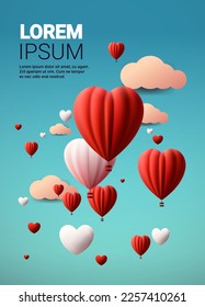 paper cut air balloons in heart shape happy valentine day poster or voucher holiday celebration sale header template