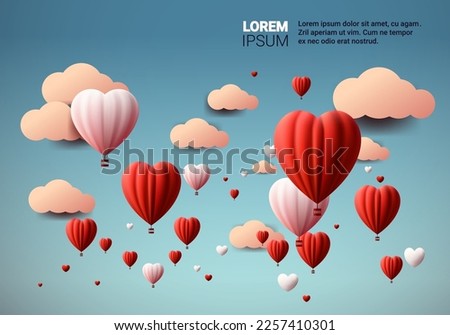 paper cut air balloons in heart shape happy valentine day poster or voucher holiday celebration sale header template