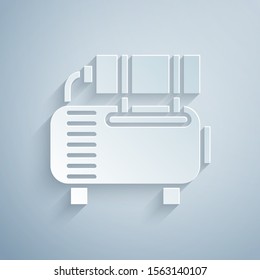 Paper cut Air compressor icon isolated on grey background. Paper art style. Vector Illustration