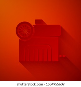Paper cut Air compressor icon isolated on red background. Paper art style. Vector Illustration