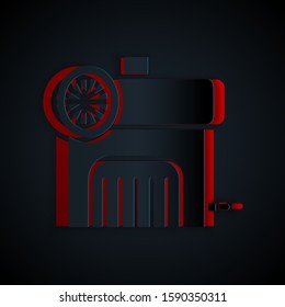 Paper cut Air compressor icon isolated on black background. Paper art style. Vector Illustration