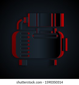Paper cut Air compressor icon isolated on black background. Paper art style. Vector Illustration