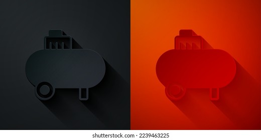 Paper cut Air compressor icon isolated on black and red background. Paper art style. Vector