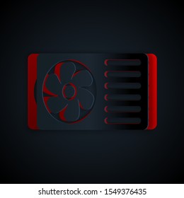 Paper cut Air conditioner with fresh air icon isolated on black background. Split system air conditioning. Cool and cold climate control system. Paper art style. Vector Illustration