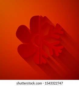 Paper cut Air conditioner icon isolated on red background. Paper art style. Vector Illustration