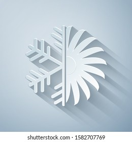 Paper cut Air conditioner icon isolated on grey background. Paper art style. Vector Illustration