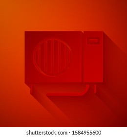 Paper cut Air conditioner icon isolated on red background. Split system air conditioning. Cool and cold climate control system. Paper art style. Vector Illustration