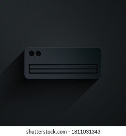 Paper cut Air conditioner icon isolated on black background. Split system air conditioning. Cool and cold climate control system. Paper art style. Vector Illustration