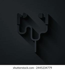 Paper cut Air headphones icon icon isolated on black background. Holder wireless in case earphones garniture electronic gadget. Paper art style. Vector