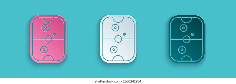 Paper cut Air hockey table icon isolated on blue background. Paper art style. Vector Illustration