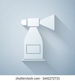 Paper cut Air horn icon isolated on grey background. Sport fans or citizens against government and corruption. Paper art style. Vector Illustration