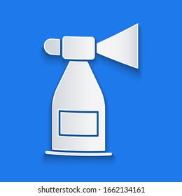 Paper cut Air horn icon isolated on blue background. Sport fans or citizens against government and corruption. Paper art style. Vector Illustration