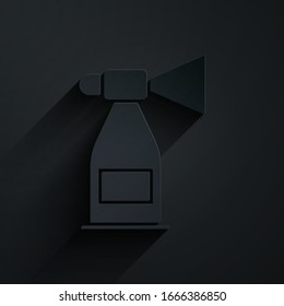 Paper cut Air horn icon isolated on black background. Sport fans or citizens against government and corruption. Paper art style. Vector Illustration
