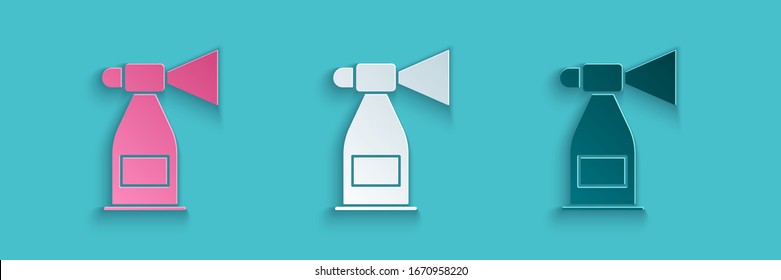 Paper cut Air horn icon isolated on blue background. Sport fans or citizens against government and corruption. Paper art style. Vector Illustration
