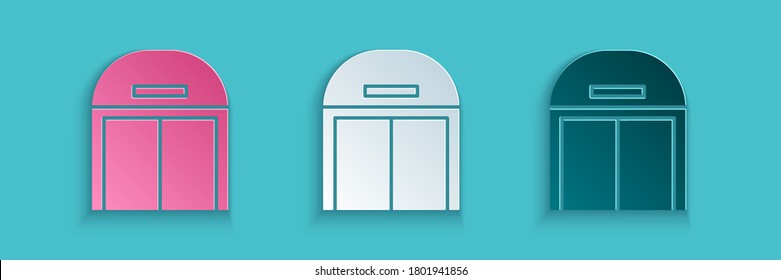 Paper Cut Aircraft Hangar Icon Isolated On Blue Background. Paper Art Style. Vector Illustration