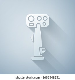 Paper cut Aircraft steering helm icon isolated on grey background. Aircraft control wheel. Paper art style. Vector Illustration