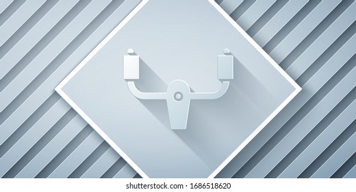 Paper cut Aircraft steering helm icon isolated on grey background. Aircraft control wheel. Paper art style. Vector Illustration