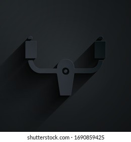 Paper cut Aircraft steering helm icon isolated on black background. Aircraft control wheel. Paper art style. Vector Illustration