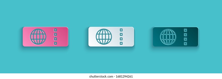 Paper cut Airline ticket icon isolated on blue background. Plane ticket. Paper art style. Vector Illustration
