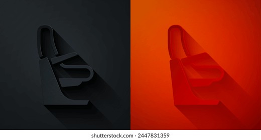 Paper cut Airplane seat icon isolated on black and red background. Paper art style. Vector