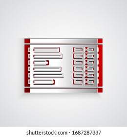 Paper cut Airport board icon isolated on grey background. Mechanical scoreboard. Info of flight on the billboard in the airport. Paper art style. Vector Illustration