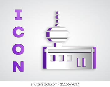 Paper cut Airport control tower icon isolated on grey background. Paper art style. Vector