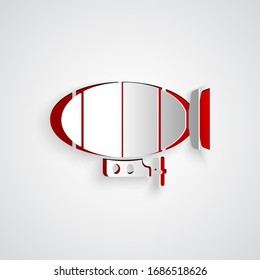 Paper cut Airship icon isolated on grey background. Paper art style. Vector Illustration