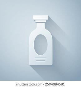 Paper cut Alcohol drink Rum bottle icon isolated on grey background. Paper art style. Vector