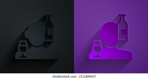 Paper cut Alcoholism, or alcohol use disorder icon isolated on black on purple background. Paper art style. Vector