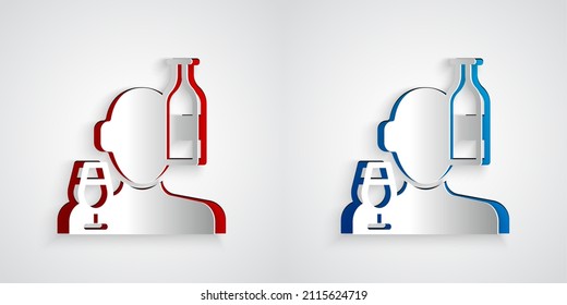 Paper cut Alcoholism, or alcohol use disorder icon isolated on grey background. Paper art style. Vector