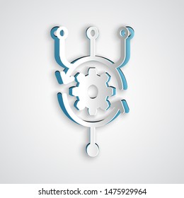 Paper cut Algorithm icon isolated on grey background. Algorithm symbol design from Artificial Intelligence collection. Paper art style. Vector Illustration
