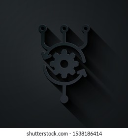 Paper cut Algorithm icon isolated on black background. Algorithm symbol design from Artificial Intelligence collection. Paper art style. Vector Illustration