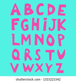 Paper Cut Alphabet.  Capital letters.. Good for ecology, environment, nature, organic themed and kids designs. bright pink letters on blue background