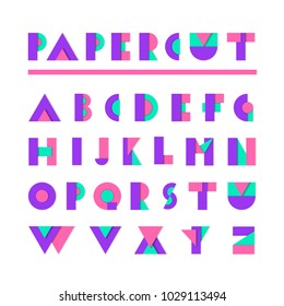 Paper cut alphabet. Geometric material flat design letters. Paper origami typeface illustration. Bright realistic paper font for poster, trendy design.