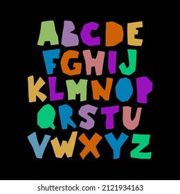 Paper cut Alphabet. Modern simple hand drawn colorful font. Cute kids poster. Capital bold letters in childish graphic style. Vector