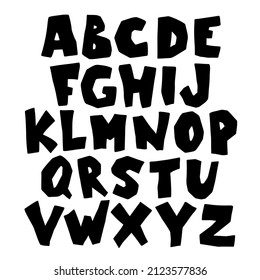 Paper cut Alphabet. Modern simple hand drawn black font. Cute kids poster. Capital bold letters in childish graphic style. Vector