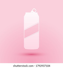 Paper cut Aluminum can icon isolated on pink background. Paper art style. Vector