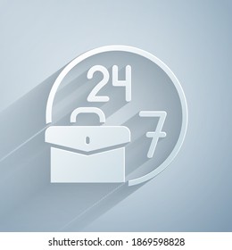 Paper cut Always busy icon isolated on grey background. Paper art style. Vector