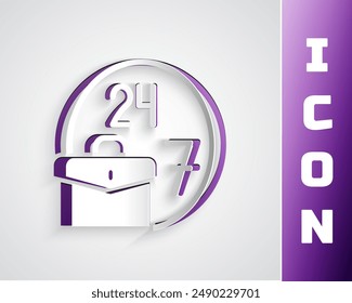 Paper cut Always busy icon isolated on grey background. Paper art style. Vector