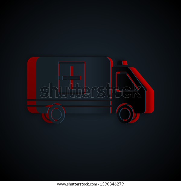 Paper cut Ambulance and emergency car icon
isolated on black background. Ambulance vehicle medical evacuation.
Paper art style. Vector
Illustration