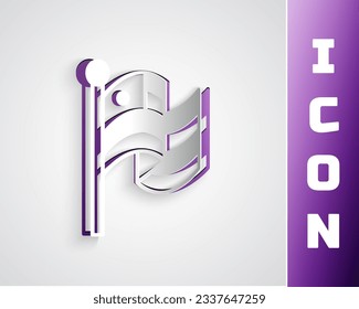 Paper cut American flag icon isolated on grey background. Flag of USA. United States of America. Paper art style. Vector